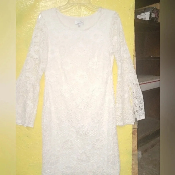 Robbie Bee Signature Lace 3/4 Bell-Sleeve Sheath Dress Ivory Size Medium - Picture 3 of 7